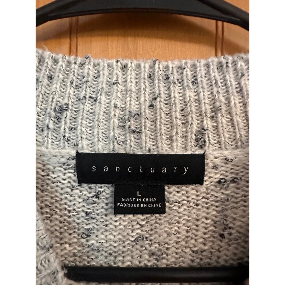 Sanctuary Womens Gray Speckled Mock Neck Shoulder Minimalist Button Sweater L